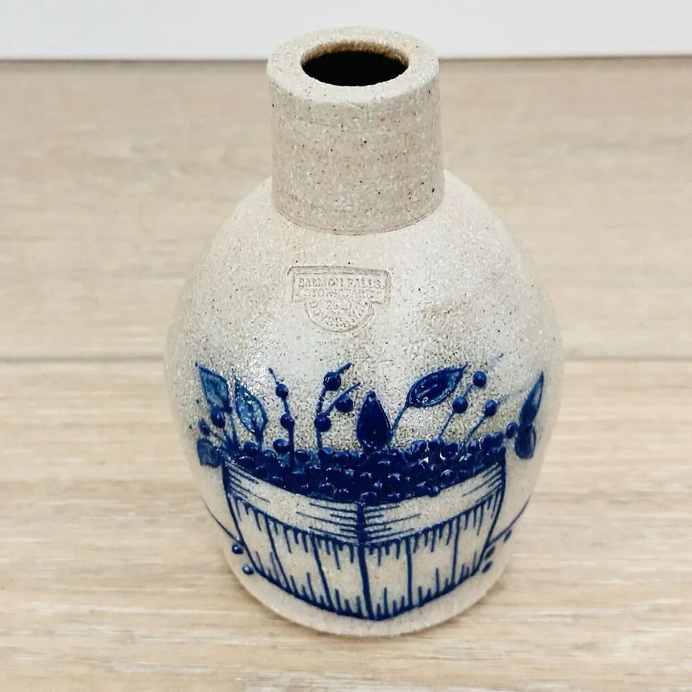 Salmon Falls Pottery Stoneware Blueberry Basket Vase 1999 Signed McEwen Jug NH